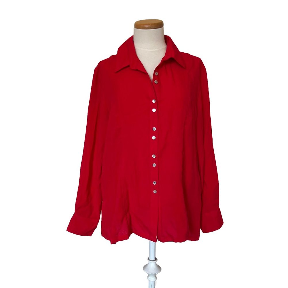 Fridaze Red Linen Button Front Pocketed Tunic Blo… - image 1